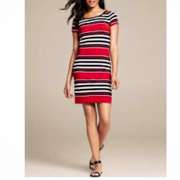 NWT Banana Republic Red, Navy & White Stripe Ponte Preppy Dress, size 12 - Picture 1 of 9